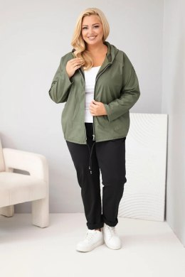 Kurtka damska Plus Size z kapturem i regulowanym dołem khaki