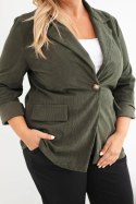 Marynarka damska Plus Size sztruksowa z klapami i kieszeniami khaki