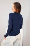 Sweter damski z baby alpaki z długim rękawem i okrągłym dekoltem granatowy