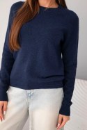 Sweter damski z baby alpaki z długim rękawem i okrągłym dekoltem granatowy