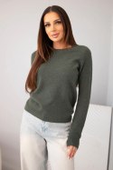 Sweter damski z baby alpaki z długim rękawem i okrągłym dekoltem khaki