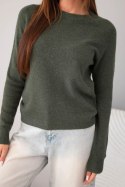 Sweter damski z baby alpaki z długim rękawem i okrągłym dekoltem khaki