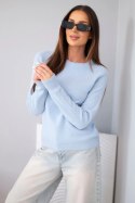 Sweter damski z baby alpaki z długim rękawem i okrągłym dekoltem niebieski