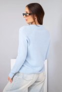 Sweter damski z baby alpaki z długim rękawem i okrągłym dekoltem niebieski