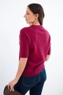 Sweter damski z baby alpaki z krótkim rękawem i okrągłym dekoltem śliwkowy