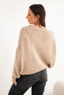 Sweter damski z dekoltem V i guzikami camelowy